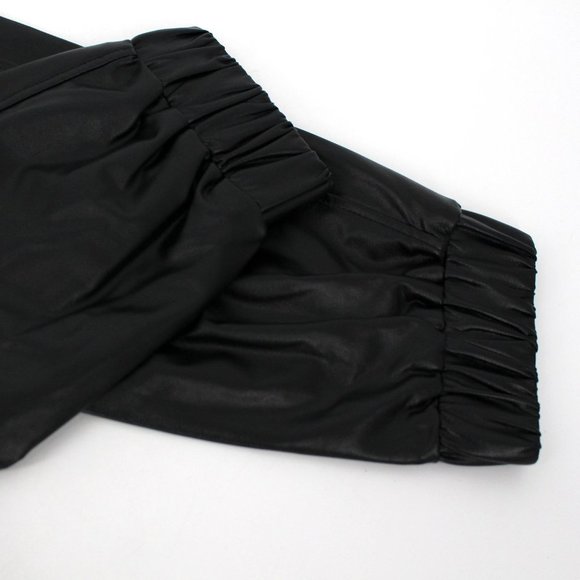 David Lerner Vegan Leather Track Pant Joggers X-Small NEW Faux Elastic Waist XS - Picture 2 of 7